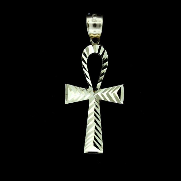 Real 10K Yellow Gold Diamond Cut Egyptian Ankh Cross Pendant - Picture 4 of 6